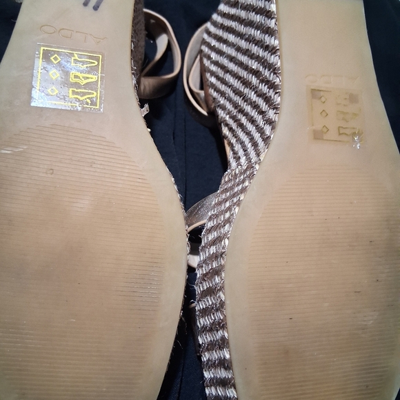 Aldo Tan and Gold Sandals with Strappy Design - Picture 8 of 8